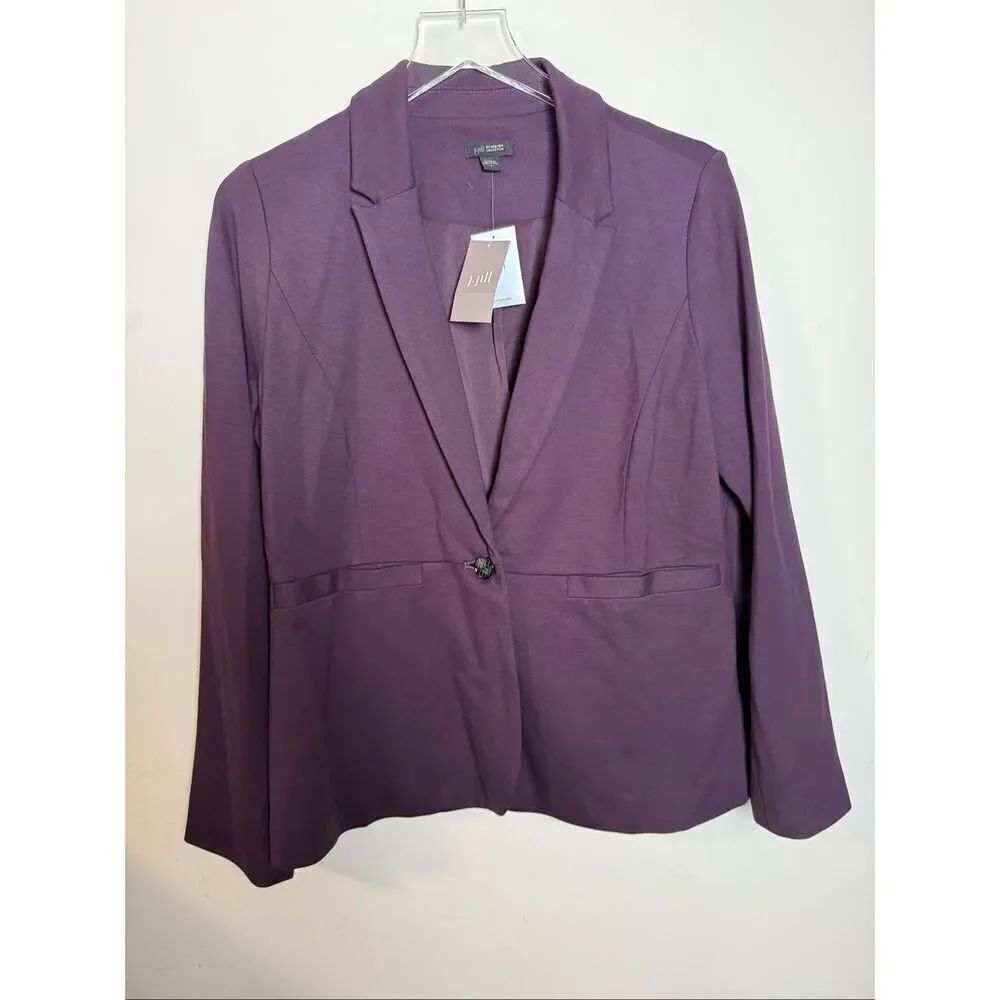 J. Jill Wearever Knit Blazer Pinot Purple NWT Small Stretch One Button Travel-Fr